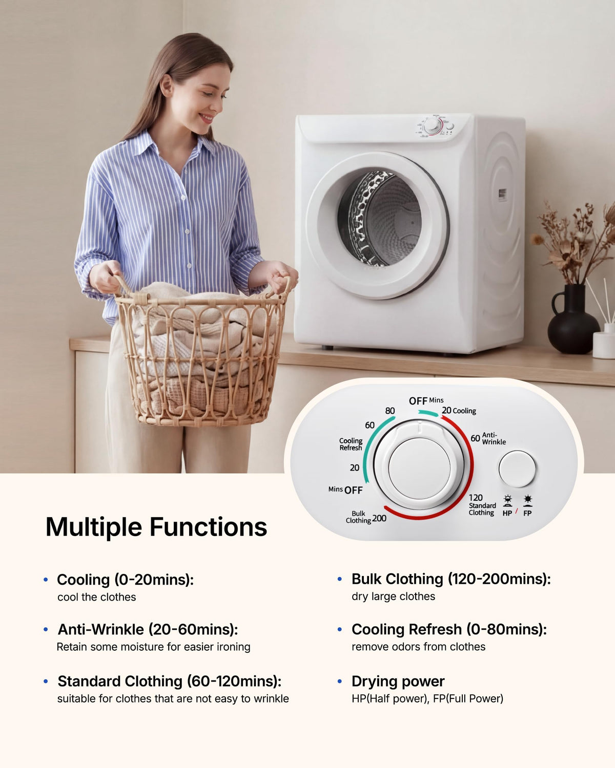 3.5 Cu. Ft. Protable Clothes Dryers with LED Control Jansha Store