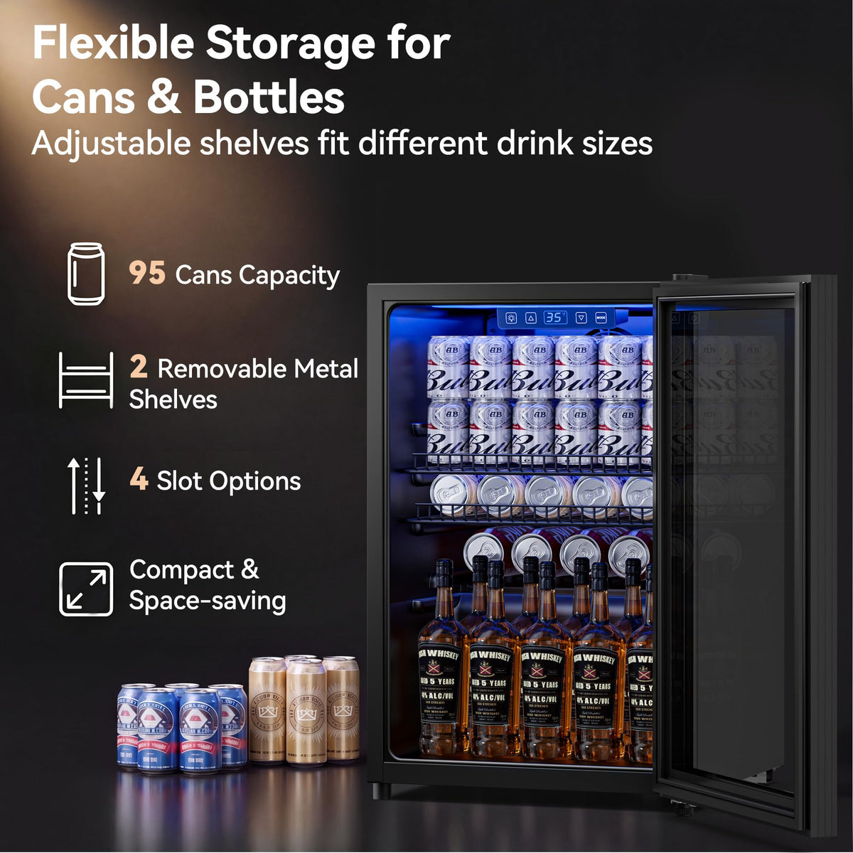 3.2 Cuft Beverage Fridge, 130 Can Mini Fridge With Glass Door, Black Jansha Store