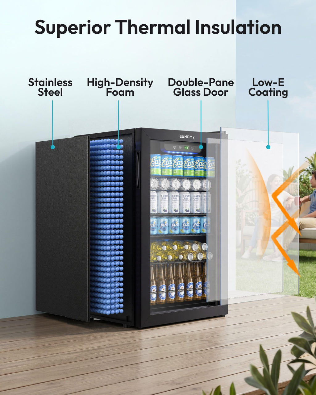 EUHOMY 145 Can Mini Fridge, 4.5 Cu.ft Beverage Refrigerator with Glass Door Jansha Store