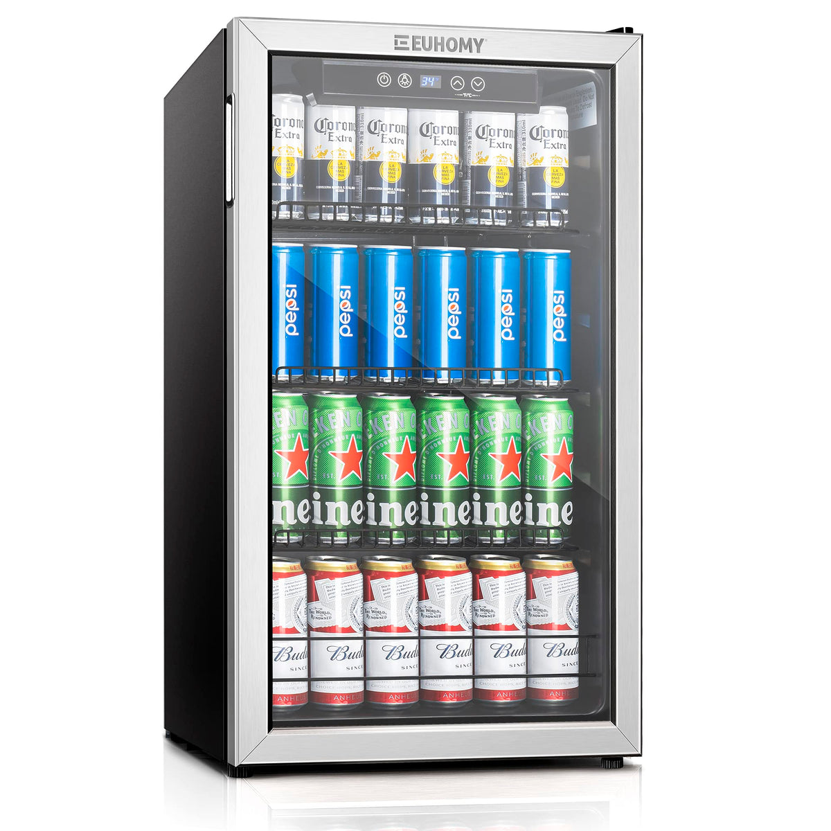 EUHOMY 145 Can Mini Fridge, 4.5 Cu.ft Beverage Refrigerator with Glass Door Jansha Store