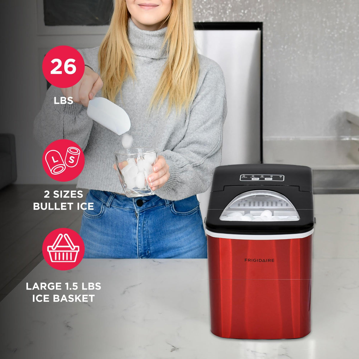 Frigidaire 26 Lbs per Day Portable Compact Maker, Ice Making Machine, Stainless, Medium Jansha Store