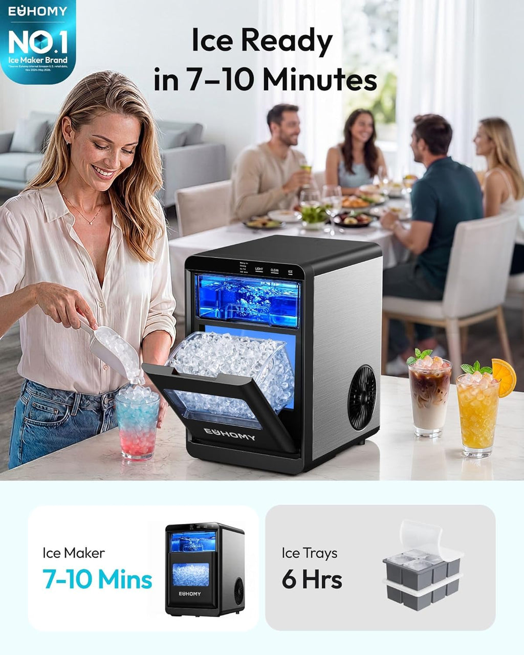 EUHOMY Nugget Ice Maker Countertop, 44lbs/24H, Ready in 7-10Mins, Black Jansha Store