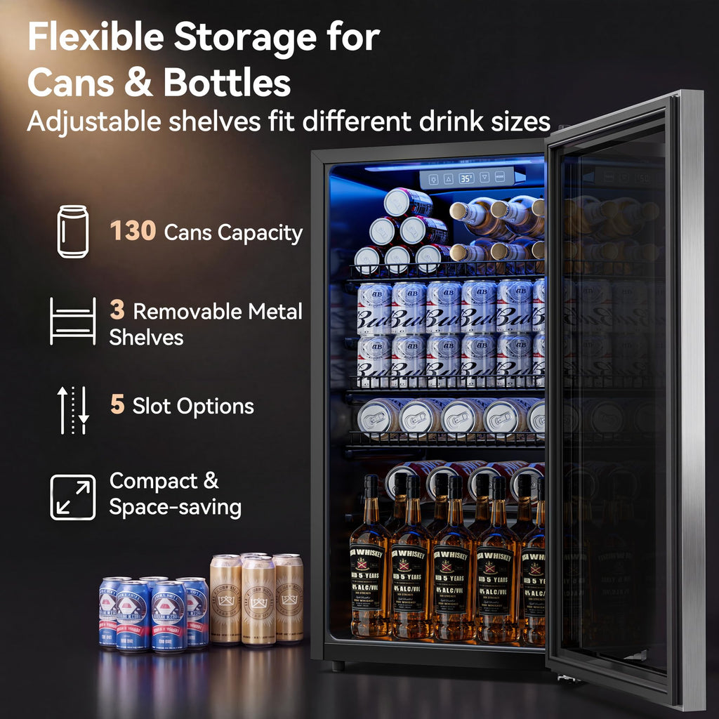 3.2 Cuft Beverage Fridge, 130 Can Mini Fridge With Glass Door, Black Jansha Store
