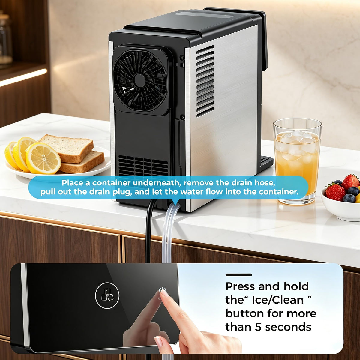 COWSAR Nugget Countertop Ice Maker, Automatic Ice Dispenser, 33 lbs/Day Chewable Pellet Ice Machine with Self-Cleaning & Measured Dispensing, Portable Ice Maker for Home, Kitchen, Office Jansha Store