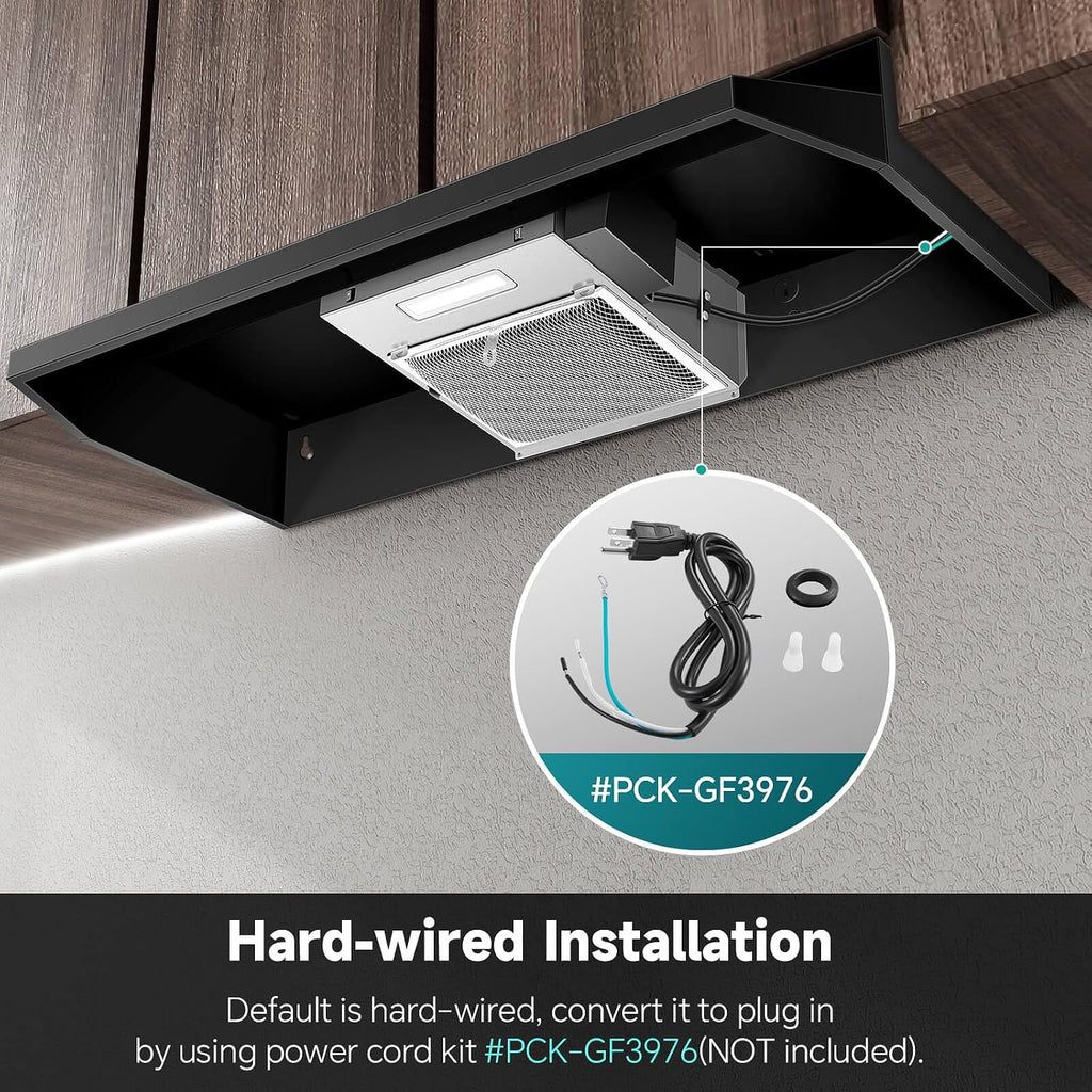 SNDOAS Black Range Hood 36 inch,Ductless Under Cabinet Range Hood Included Carbon Sponge Filter,Ducted Optional,Kitchen Hood 36 inch with 2 Vents,2 Speeds,Hard Wired Stove Vent Jansha Store