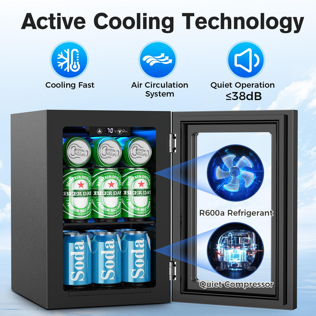 Electactic Mini Fridge 130 Can Beverage Refrigerator Cooler, 3.2 Cu.Ft Drink Fridge for Soda Wine Beer, Adjustable Temperature Control for Home Office, Black Jansha Store