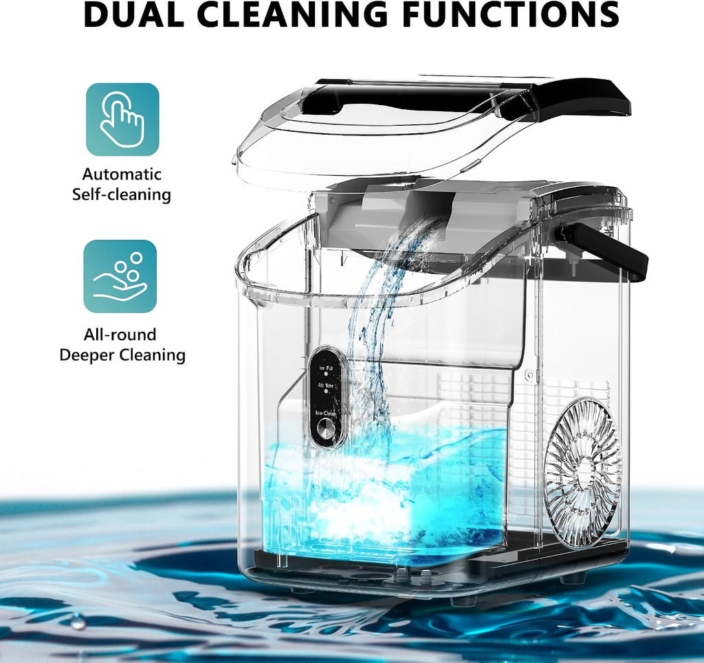 EUHOMY Nugget Ice Maker Countertop with Handle, Ready in 6 Mins, 34lbs Per Day, Removable Top Cover, Auto-Cleaning, Portable Sonic Ice Maker with Basket and Scoop, for Home/Party/RV/Camping (Black) Jansha Store
