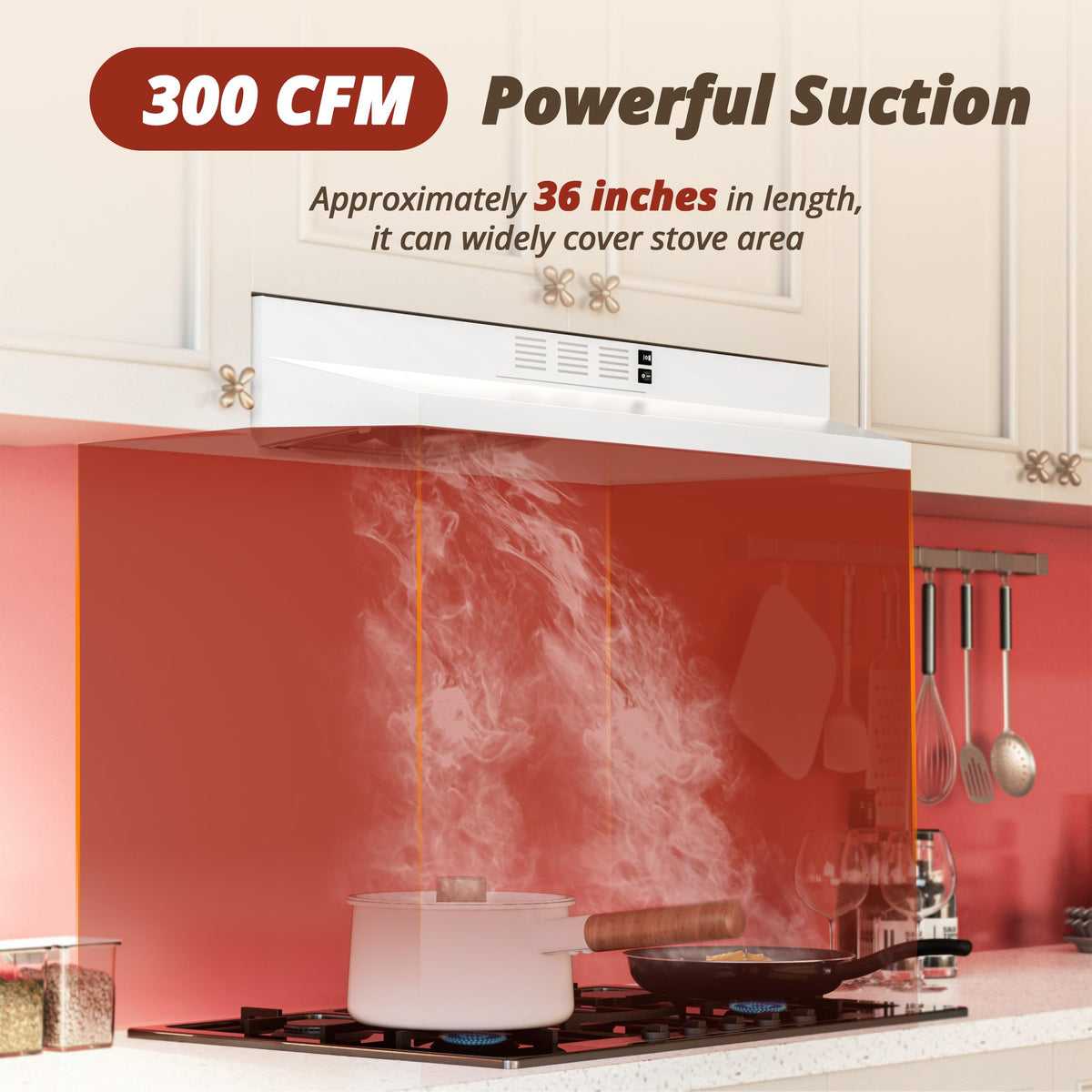 FIREGAS Range Hood 30 inch Under Cabinet, White Range Hood, Kitchen Hood Jansha Store