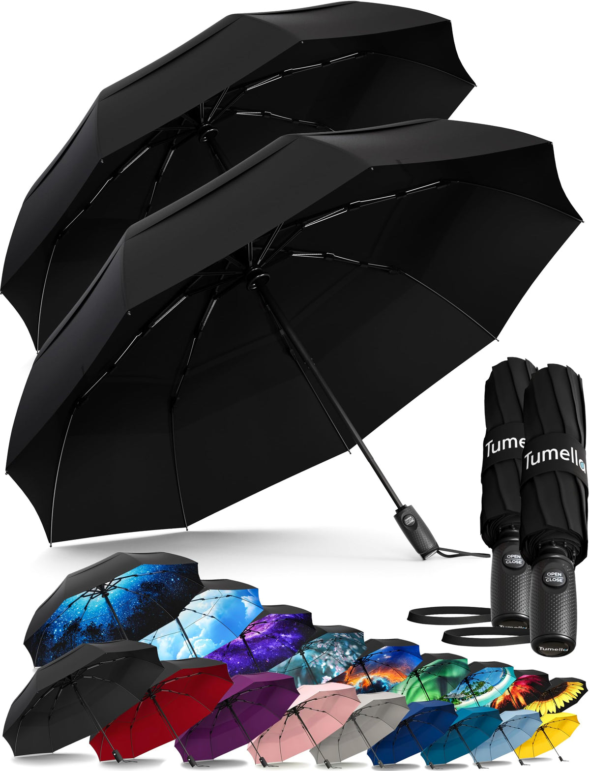 TUMELLA Strongest Windproof Travel Umbrella (Compact, 100MPH Wind-Tested), Light, Portable, One-Handed Use, Automatic Folding Rain Umbrella, Durable, Premium Grip, Fits Car & Backpack Jansha Store