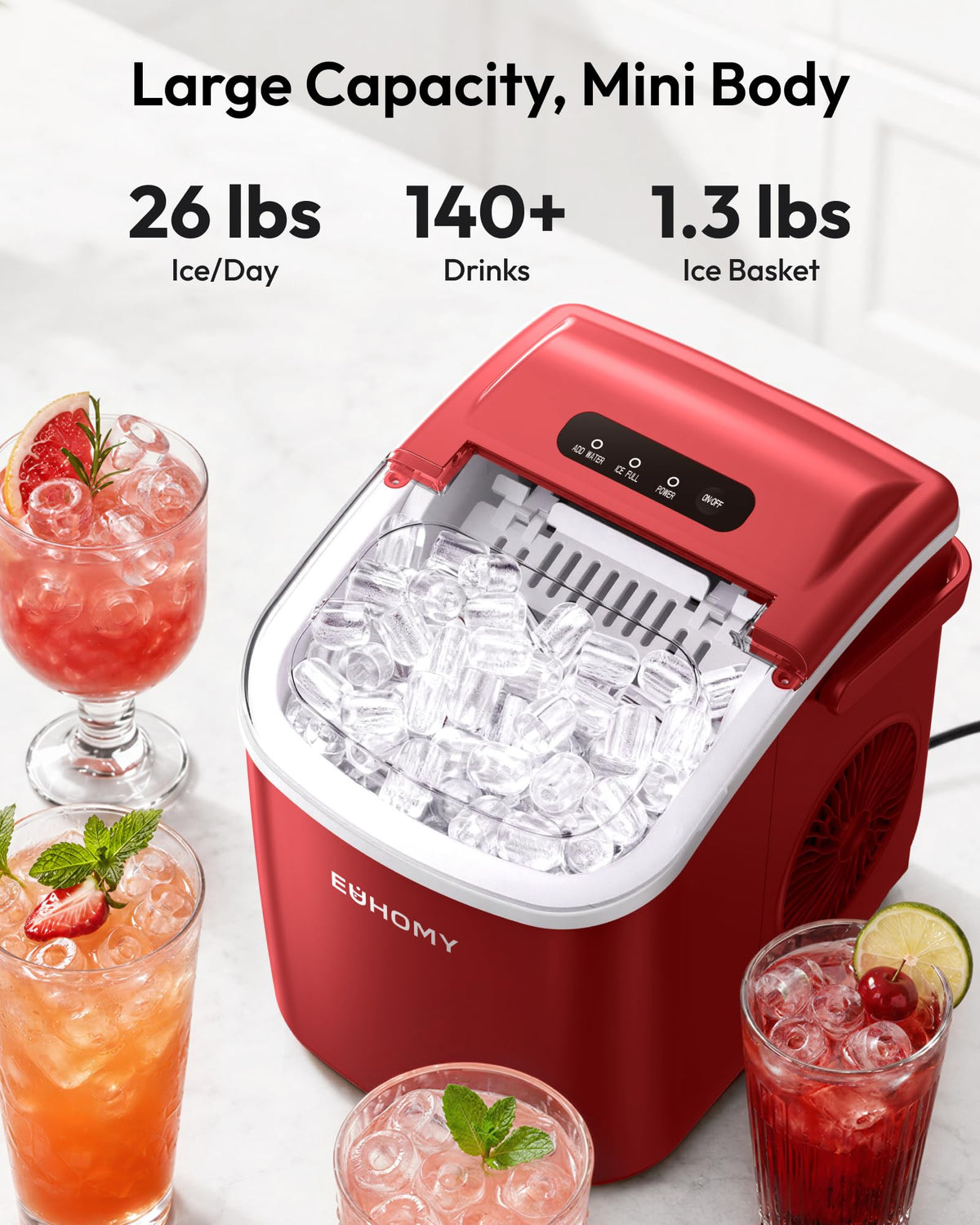 EUHOMY Countertop Ice Maker Machine with Handle, 26lbs in 24Hrs, 9 Ice Cubes Ready in 6 Mins, Auto-Cleaning Portable Ice Maker with Basket and Scoop, for Home/Kitchen/Camping/RV. (Black) Jansha Store