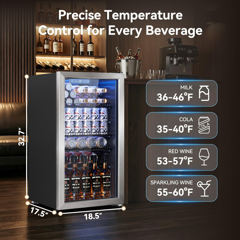 3.2 Cuft Beverage Fridge, 130 Can Mini Fridge With Glass Door, Black Jansha Store
