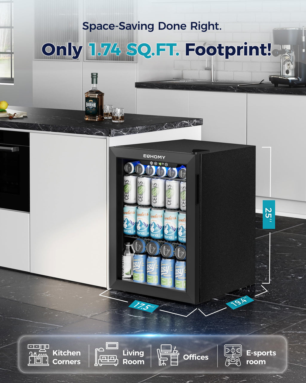 EUHOMY 24 Can Mini Fridge, 18L Beverage Refrigerator with Quiet Compressor Jansha Store