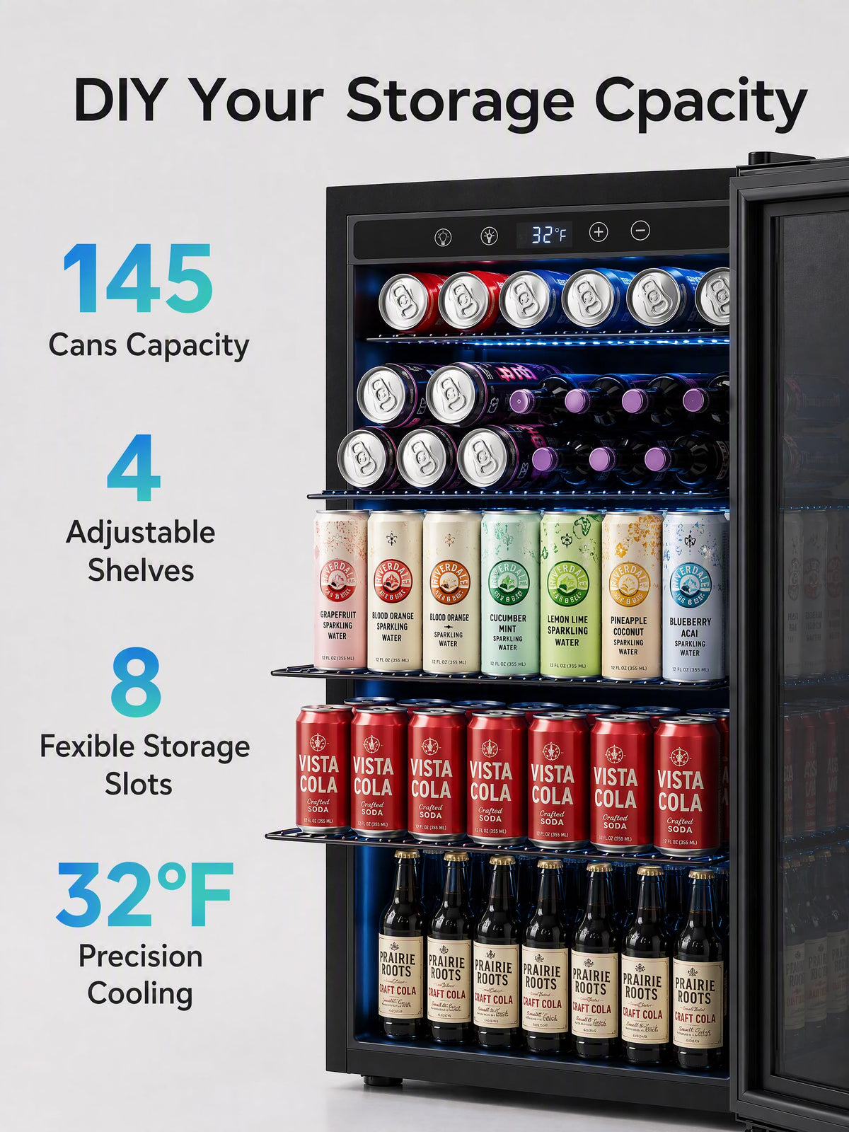 Icyglee 126 Can Mini Fridge, 3.2 Cu.Ft Beverage Refrigerator, Drink Cooler Jansha Store
