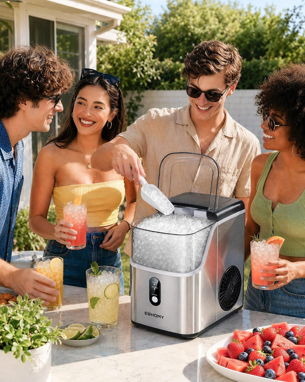 EUHOMY Nugget Ice Maker Countertop, Ready in 7 Mins, 35Lbs/24H Pebble Ice Maker Machine, Self-Cleaning Countertop Sonic Ice Makers with Ice Scoop&Basket, Pellet Ice Maker for Home, Stainless Steel Jansha Store