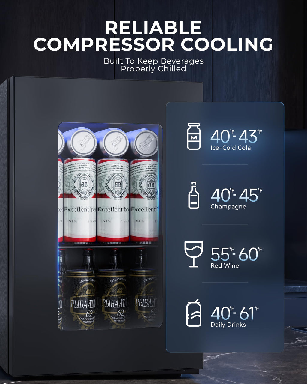 130 Can Beverage Refrigerator, 3.2 Cu.Ft Mini Fridge Beverage Cooler Jansha Store
