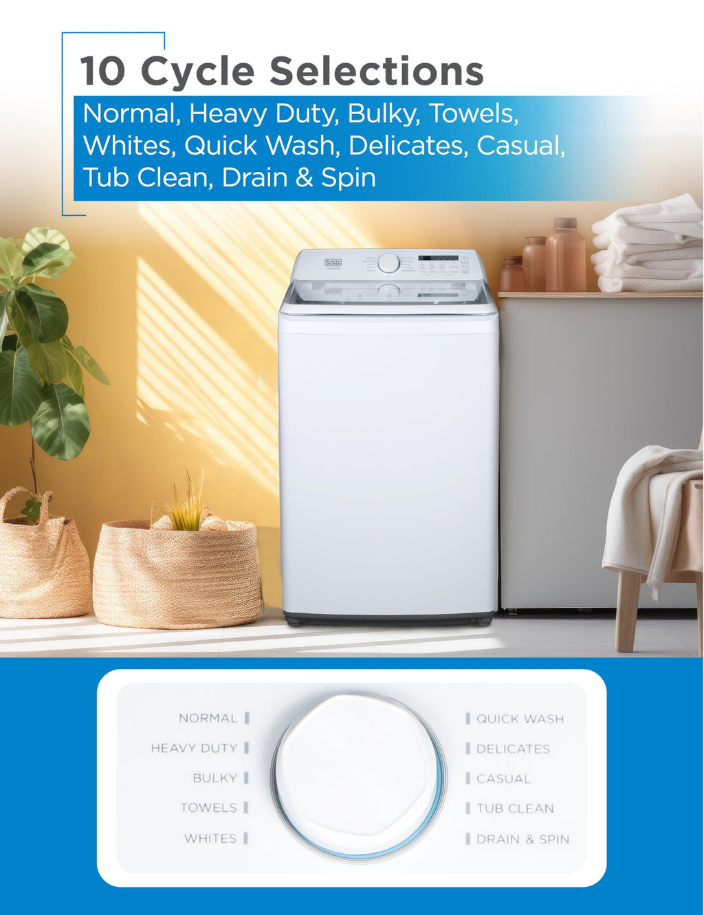 BLACK+DECKER 1.7 Cu. Ft. Portable Washer, 11 lb. Capacity, BPWM16W, White Jansha Store