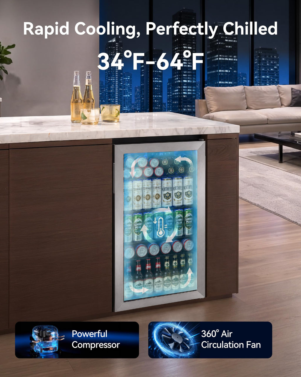 Feelfunn 3.2 Cu. Ft. Beverage Refrigerator, 126-Can Mini Fridge, 34-64°F Jansha Store