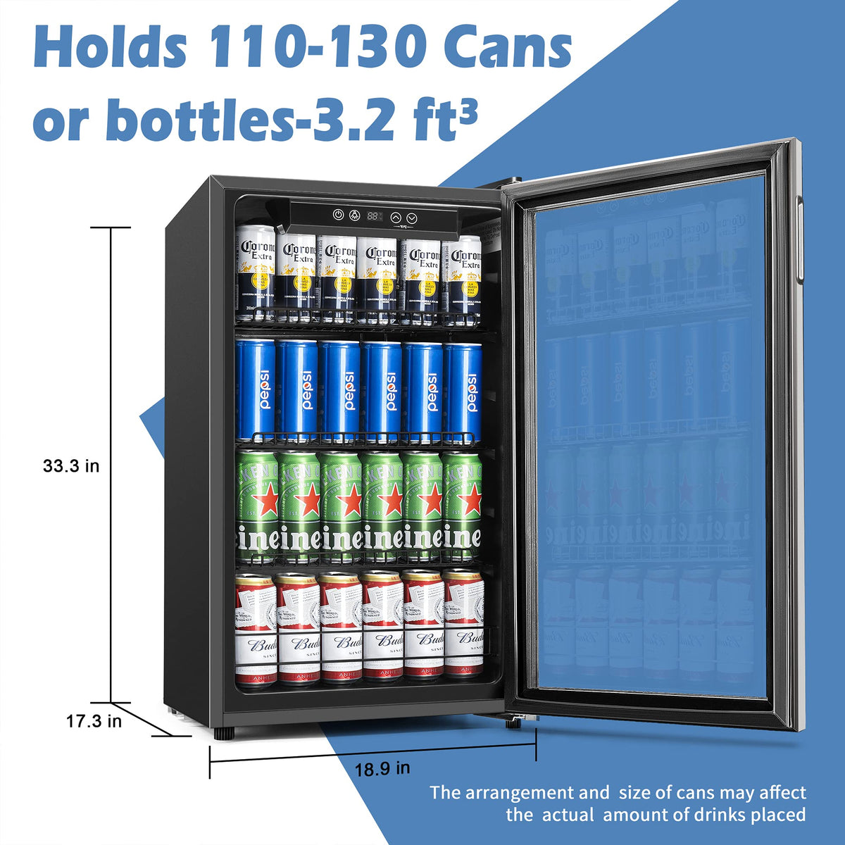 EUHOMY 145 Can Mini Fridge, 4.5 Cu.ft Beverage Refrigerator with Glass Door Jansha Store