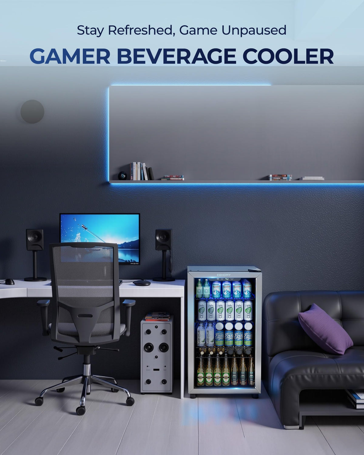 EUHOMY 145 Can Mini Fridge, 4.5 Cu.ft Beverage Refrigerator with Glass Door Jansha Store
