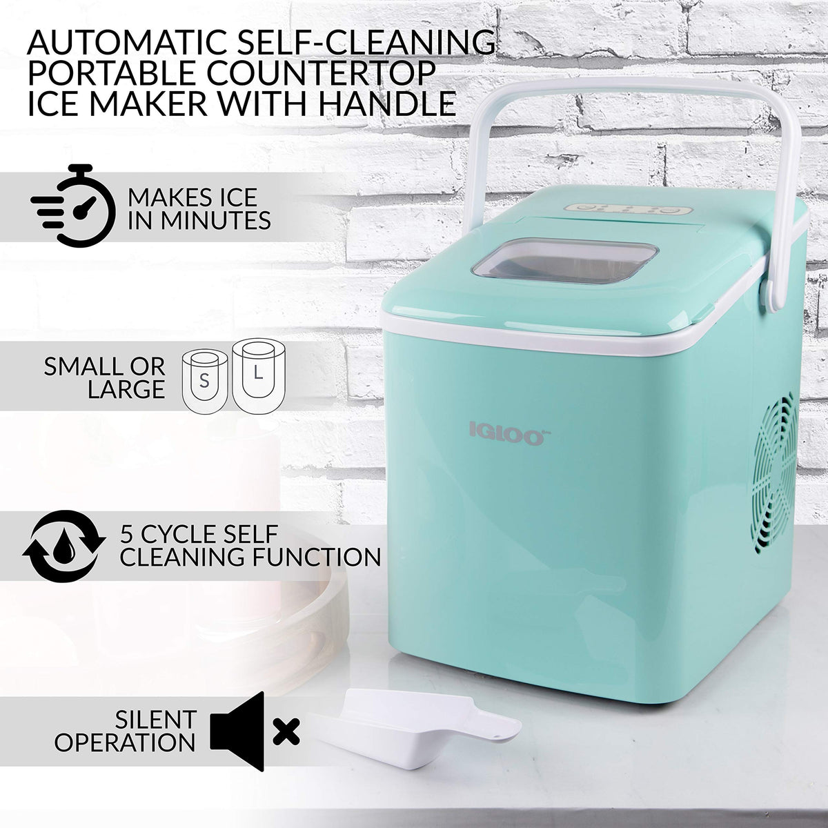 Igloo Portable Ice Maker with Scoop - Ice Maker with LED Control Panel & 1.5 Quart Water Tank - Stainless Ice Cube Maker Produces 26 Lbs. of Ice in 24 Hours with 9 Large or Small Cubes in 7 Minutes Jansha Store