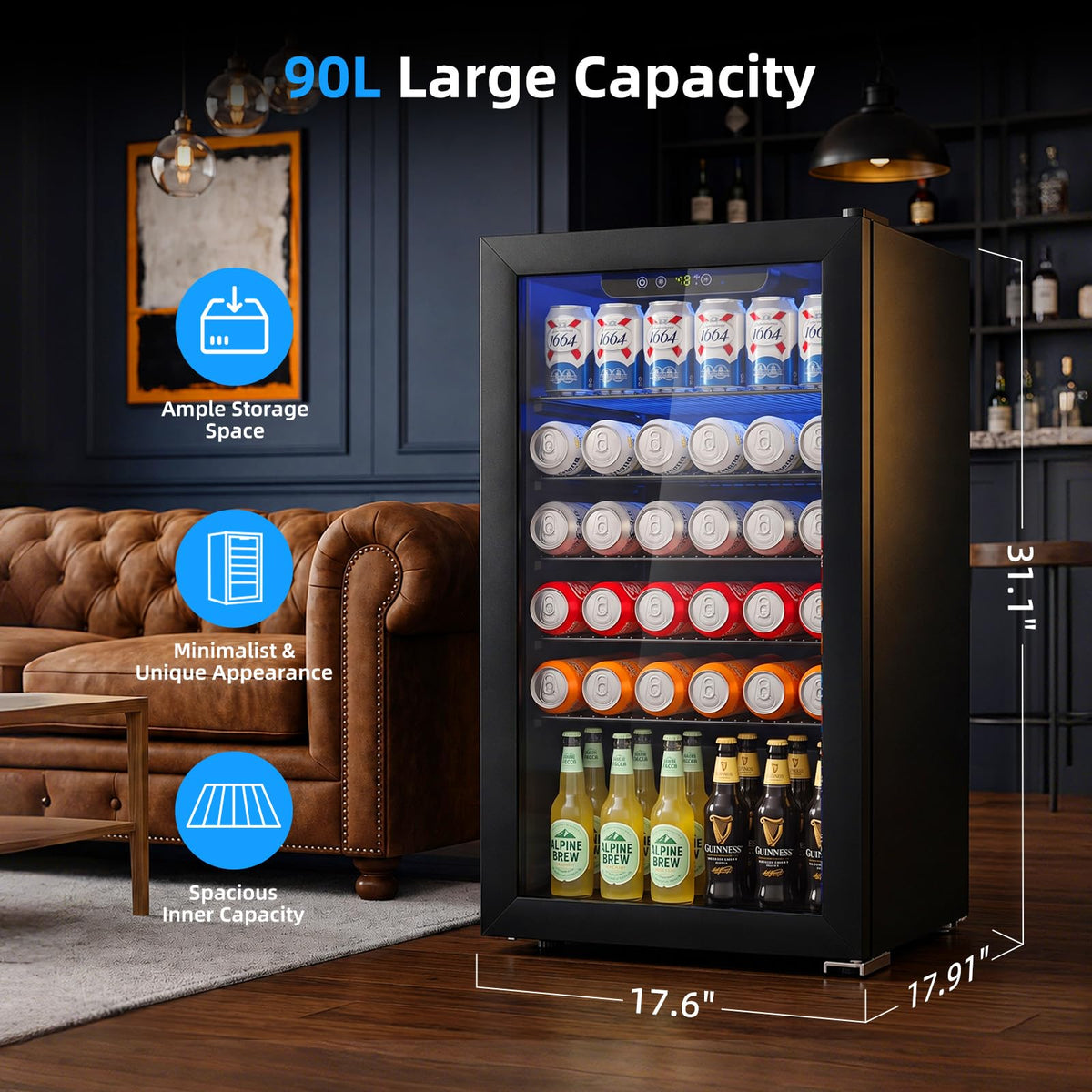 Antarctic Star Beverage Refrigerator Cooler 68 Can, Mini Fridge with Glass Door for Beer Drinks Wine,Freestanding Small Fridge with Electronic Temperature Control for Home and Bar,1.7 cu.ft Jansha Store