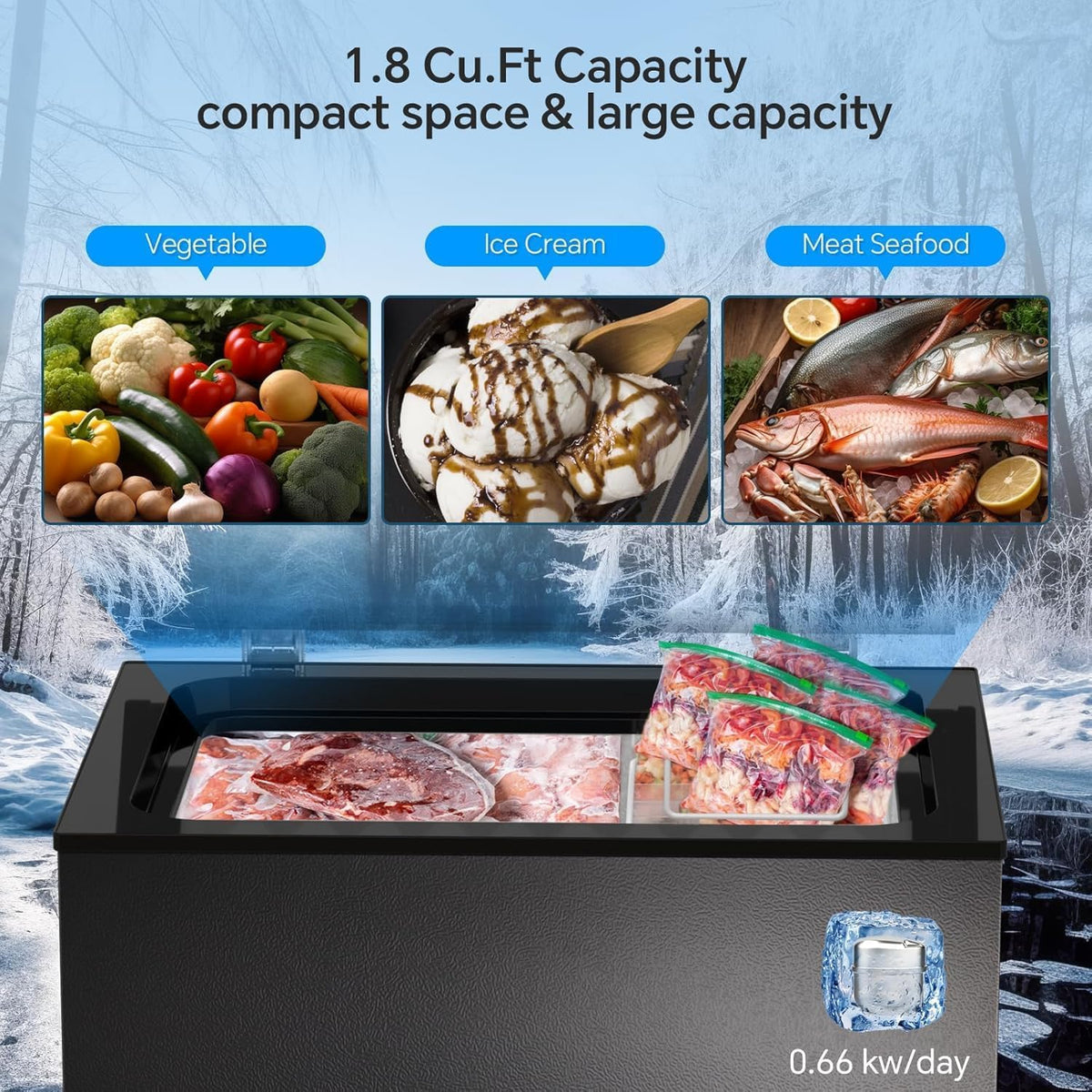 Kismile 1.8 Cu.Ft Mini Chest Freezer, Compact Deep Freezer for Home, Black Jansha Store