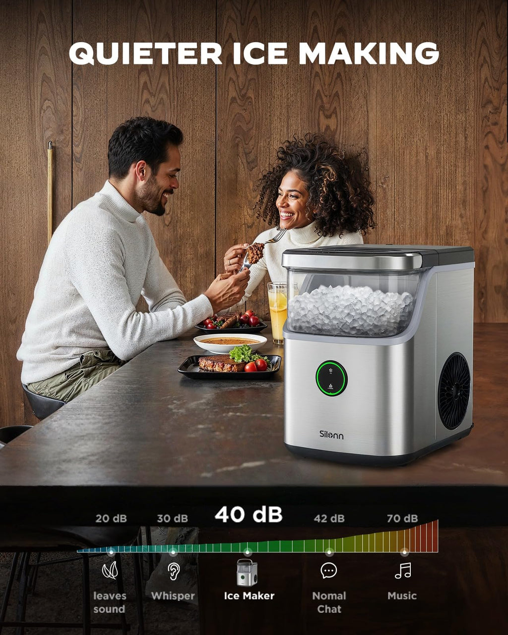 Silonn Nugget Ice Maker, Smart Countertop Ice Machine with APP & Voice Control, Self-Cleaning, 44lbs/24H Soft Chewable Sonic Ice, 3L Tank, for Home Kitchen & Party Jansha Store
