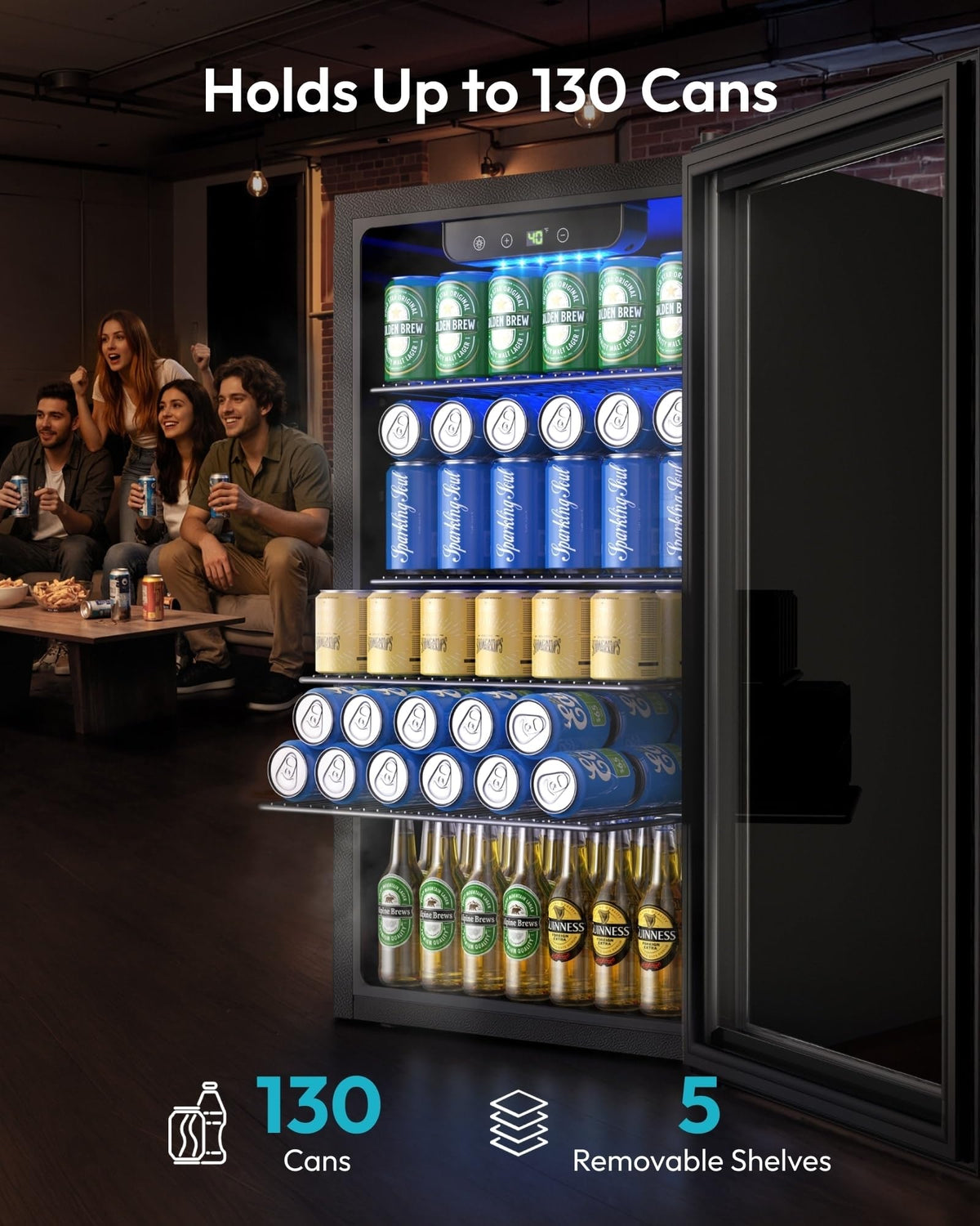EUHOMY 145 Can Mini Fridge, 4.5 Cu.ft Beverage Refrigerator with Glass Door Jansha Store