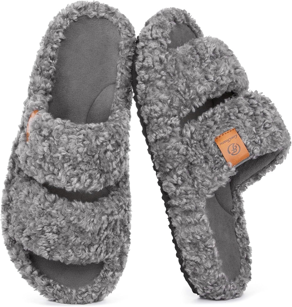 EverFoams Womens Fuzzy Open-toe Slippers Memory Foam Indoor House Shoes Jansha Store