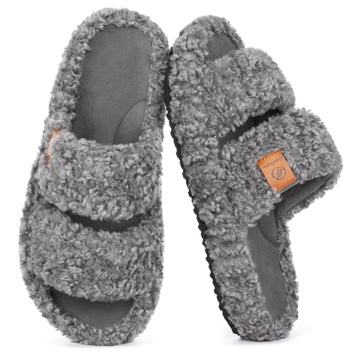 EverFoams Womens Fuzzy Open-toe Slippers Memory Foam Indoor House Shoes Jansha Store