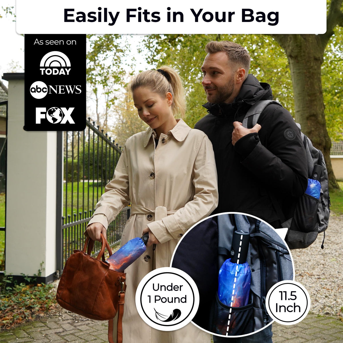 TUMELLA Strongest Windproof Travel Umbrella (Compact, 100MPH Wind-Tested), Light, Portable, One-Handed Use, Automatic Folding Rain Umbrella, Durable, Premium Grip, Fits Car & Backpack Jansha Store