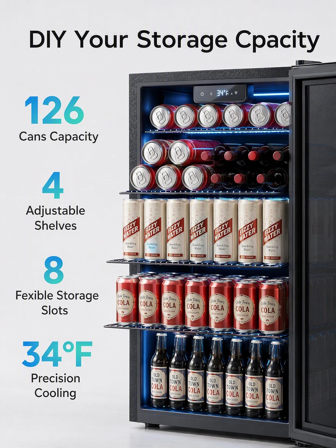 Icyglee 126 Can Mini Fridge, 3.2 Cu.Ft Beverage Refrigerator, Drink Cooler Jansha Store