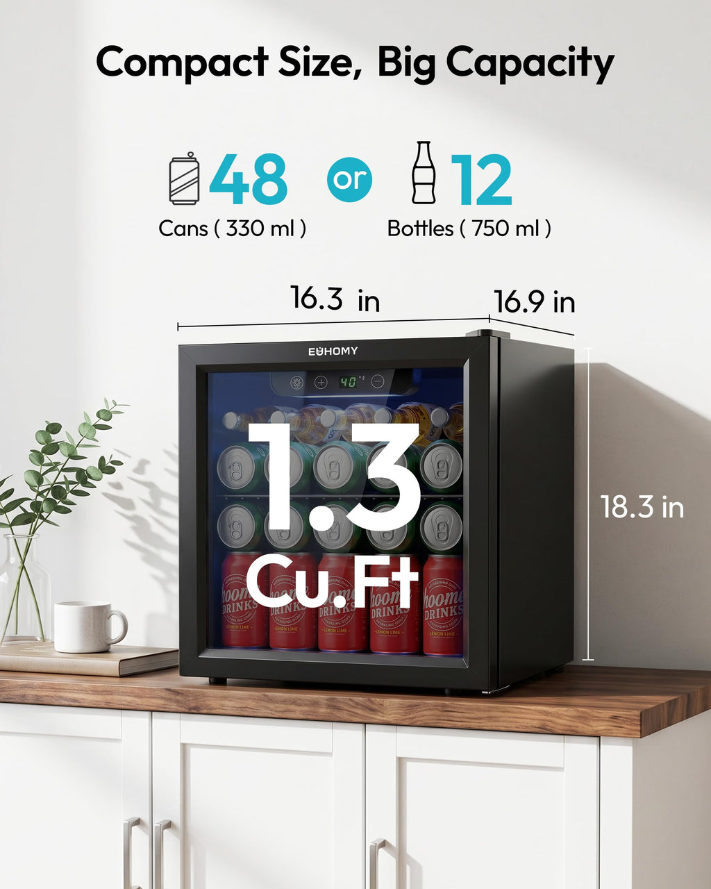 EUHOMY 24 Can Mini Fridge, 18L Beverage Refrigerator with Quiet Compressor Jansha Store