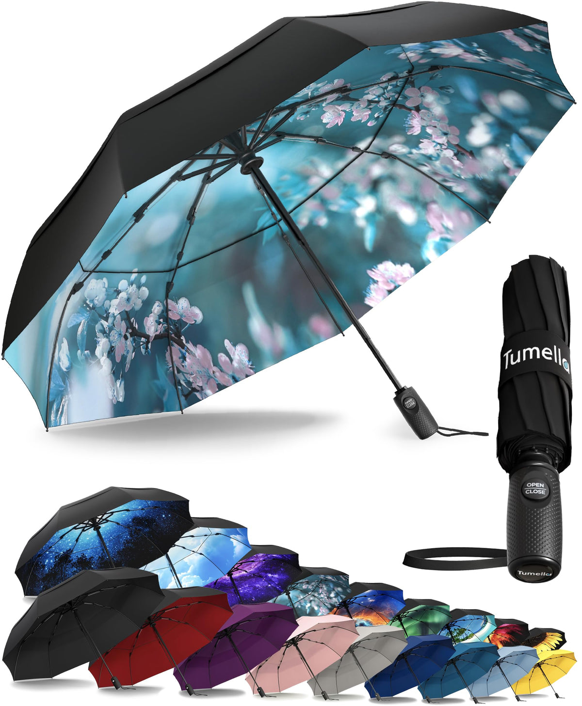 TUMELLA Strongest Windproof Travel Umbrella (Compact, 100MPH Wind-Tested), Light, Portable, One-Handed Use, Automatic Folding Rain Umbrella, Durable, Premium Grip, Fits Car & Backpack Jansha Store