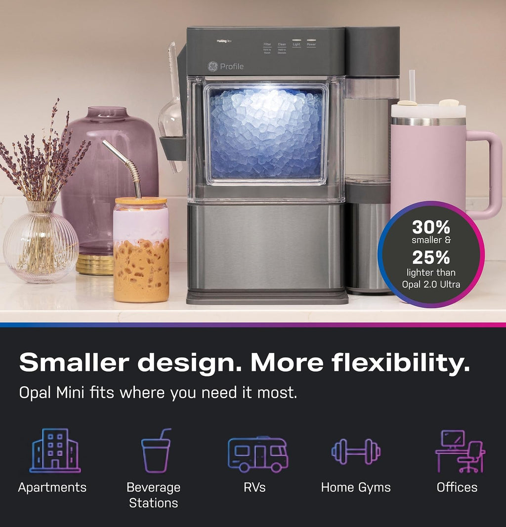 GE Profile Opal MINI PRO Nugget Ice Maker w/Side Tank, Portable Countertop Pebble Ice Machine, 36 lbs/Day, Top Fill, 6 Pack Descaler & Scoop, Stainless Steel Jansha Store