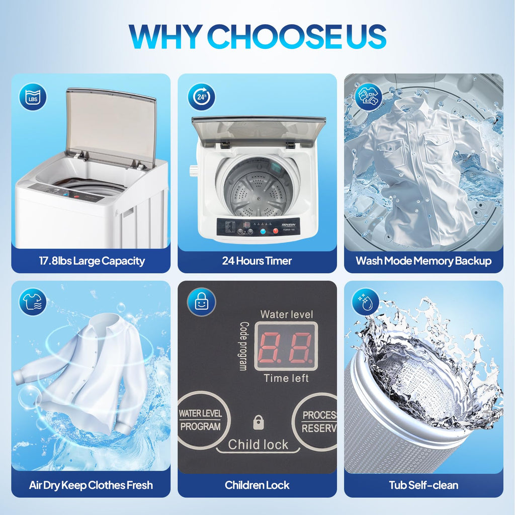 ROVSUN 25LBS Portable Washing Machine, Full-Automatic Electric Laundry Machine with Stainless Steel Drum, Compact Washer and Spin Dryer Combo with Drain Pump for Home, Apartment Jansha Store