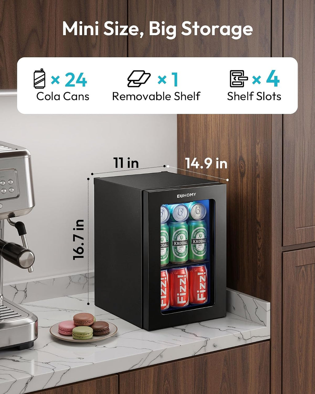 EUHOMY 24 Can Mini Fridge, 18L Beverage Refrigerator with Quiet Compressor Jansha Store