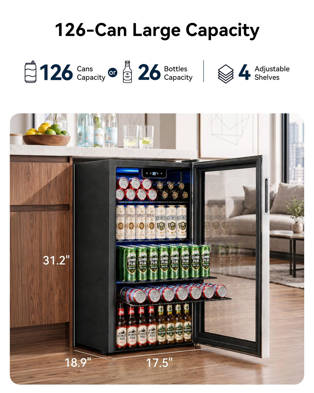 Feelfunn 3.2 Cu. Ft. Beverage Refrigerator, 126-Can Mini Fridge, 34-64°F Jansha Store