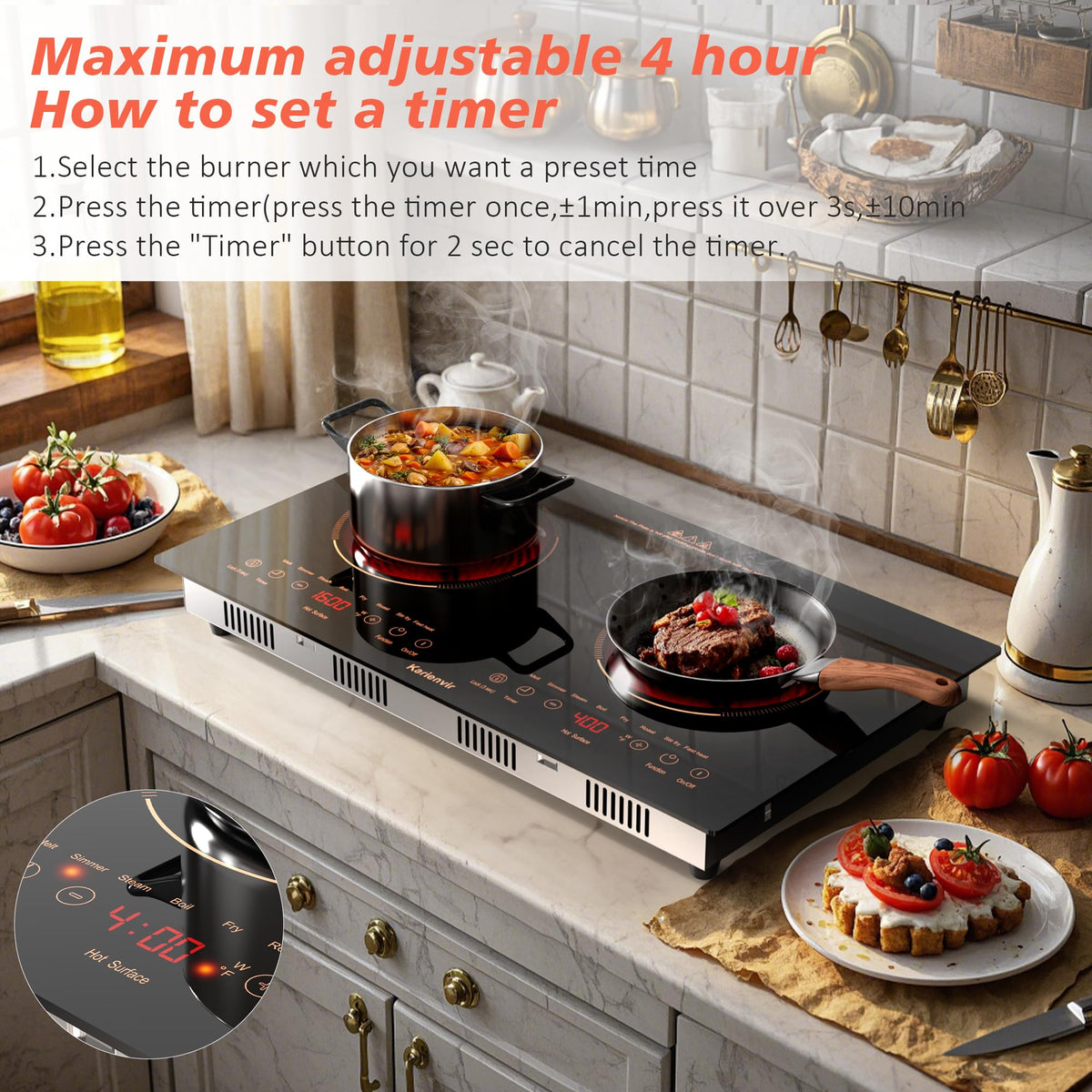2 Burner Electric Cooktop 110V, 2000W, 24" Countertop & Built-in Jansha Store