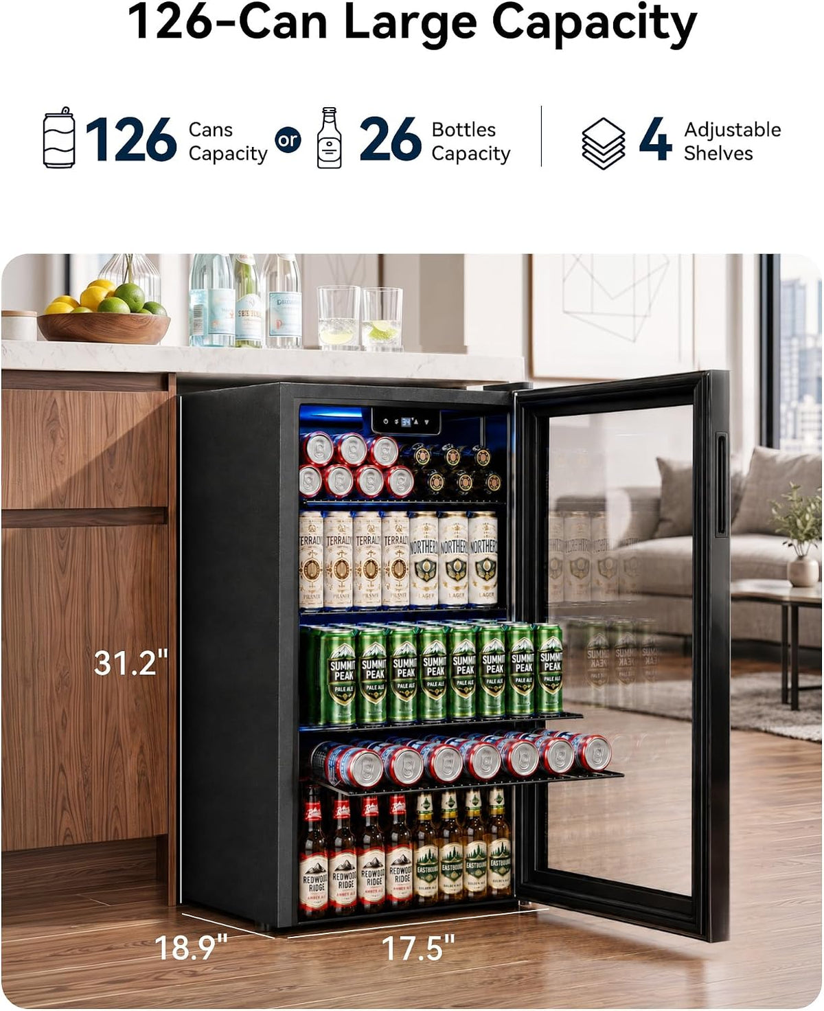 Feelfunn 3.2 Cu. Ft. Beverage Refrigerator, 126-Can Mini Fridge, 34-64°F Jansha Store