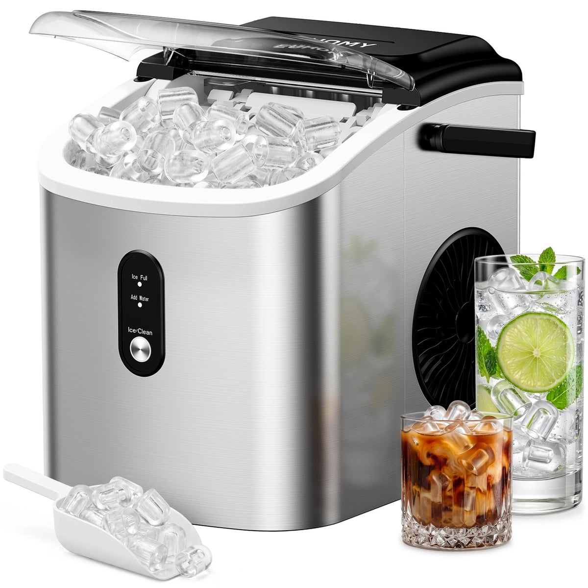 EUHOMY Countertop Ice Maker Machine with Handle, 26lbs in 24Hrs, 9 Ice Cubes Ready in 6 Mins, Auto-Cleaning Portable Ice Maker with Basket and Scoop, for Home/Kitchen/Camping/RV. (Black) Jansha Store