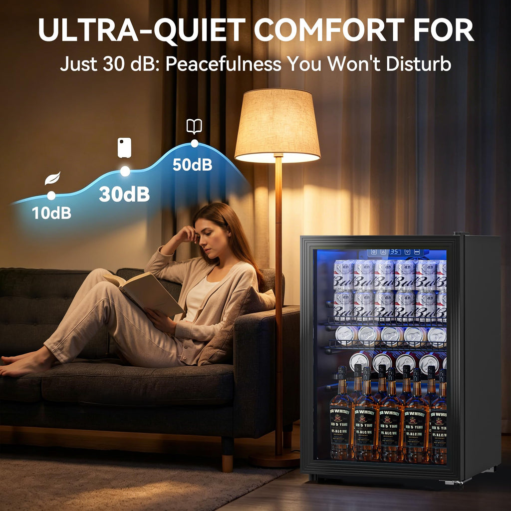 3.2 Cuft Beverage Fridge, 130 Can Mini Fridge With Glass Door, Black Jansha Store