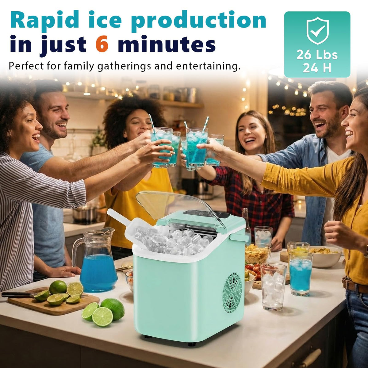 Sweetcrispy Countertop Ice Maker with Scoop, Basket and Handle, Portable Ice Machine 9 Cubes Ready in 6 Mins, 26.5lbs in 24Hrs, 2 Sizes for Home Kitchen Office Bar Party Jansha Store