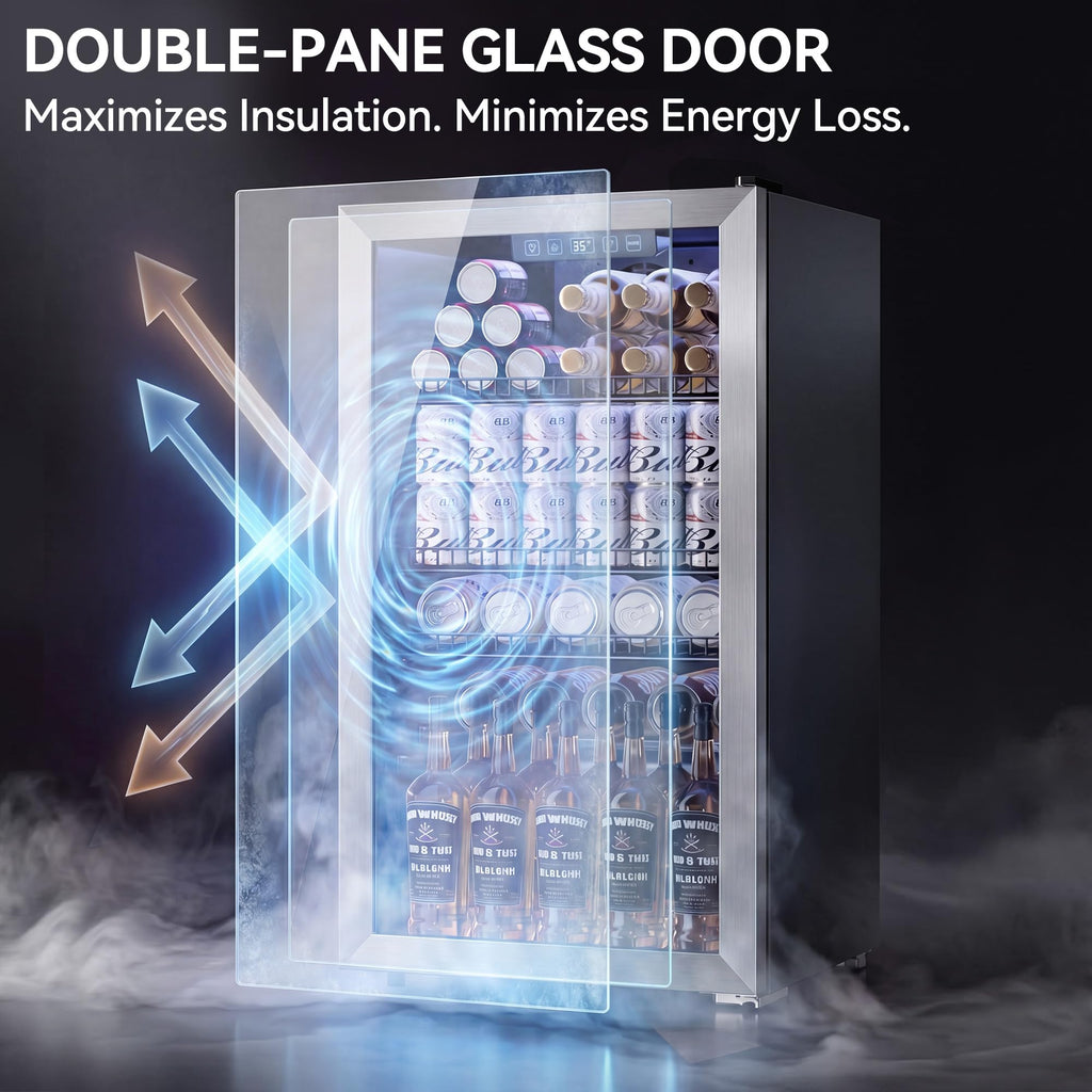 3.2 Cuft Beverage Fridge, 130 Can Mini Fridge With Glass Door, Black Jansha Store