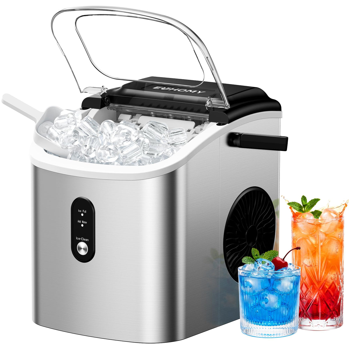 EUHOMY Countertop Ice Maker Machine with Handle, 26lbs in 24Hrs, 9 Ice Cubes Ready in 6 Mins, Auto-Cleaning Portable Ice Maker with Basket and Scoop, for Home/Kitchen/Camping/RV. (Black) Jansha Store