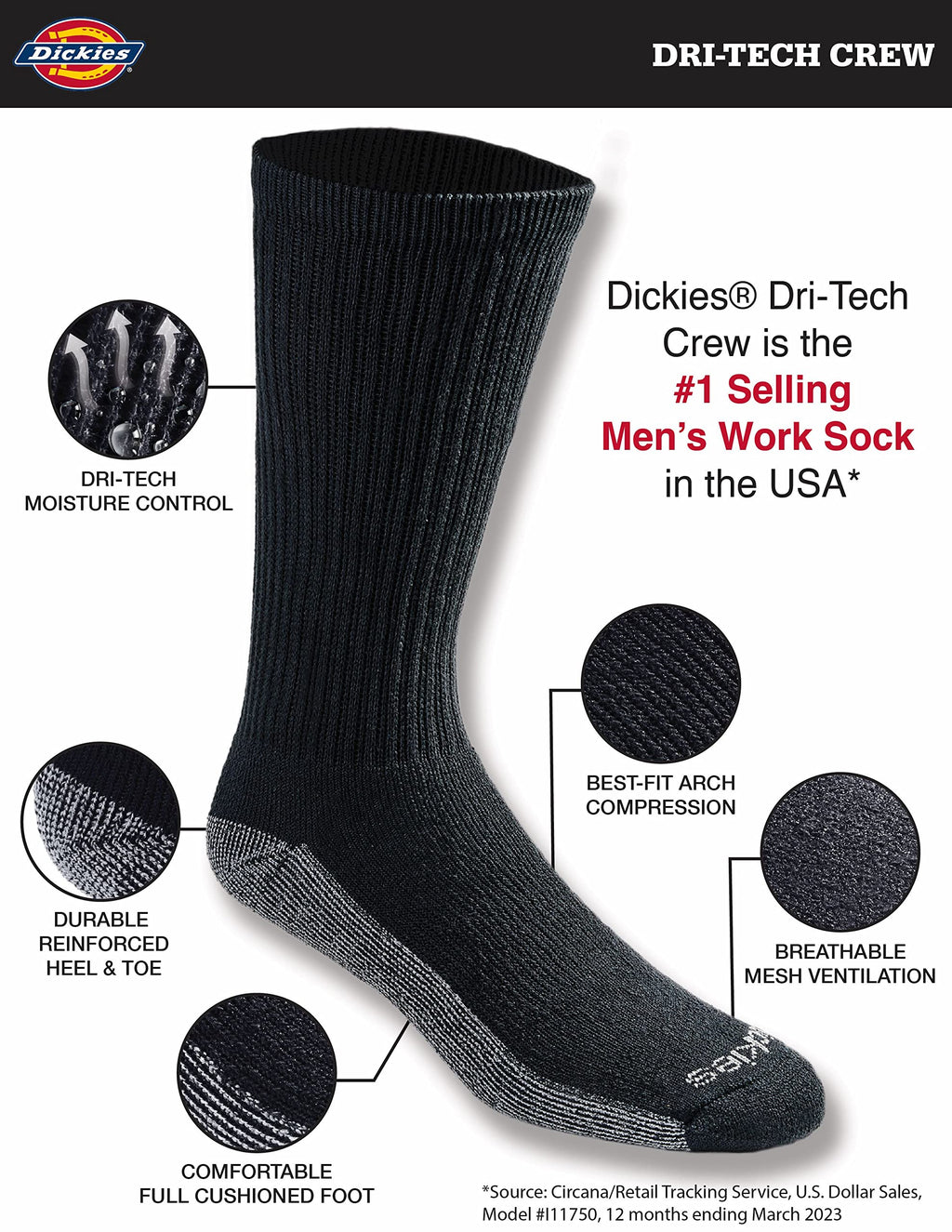 Dickies Men's Dri-tech Original Moisture Control Crew Socks, Available in M-xxl (6, 12, 18 Pairs) Jansha Store