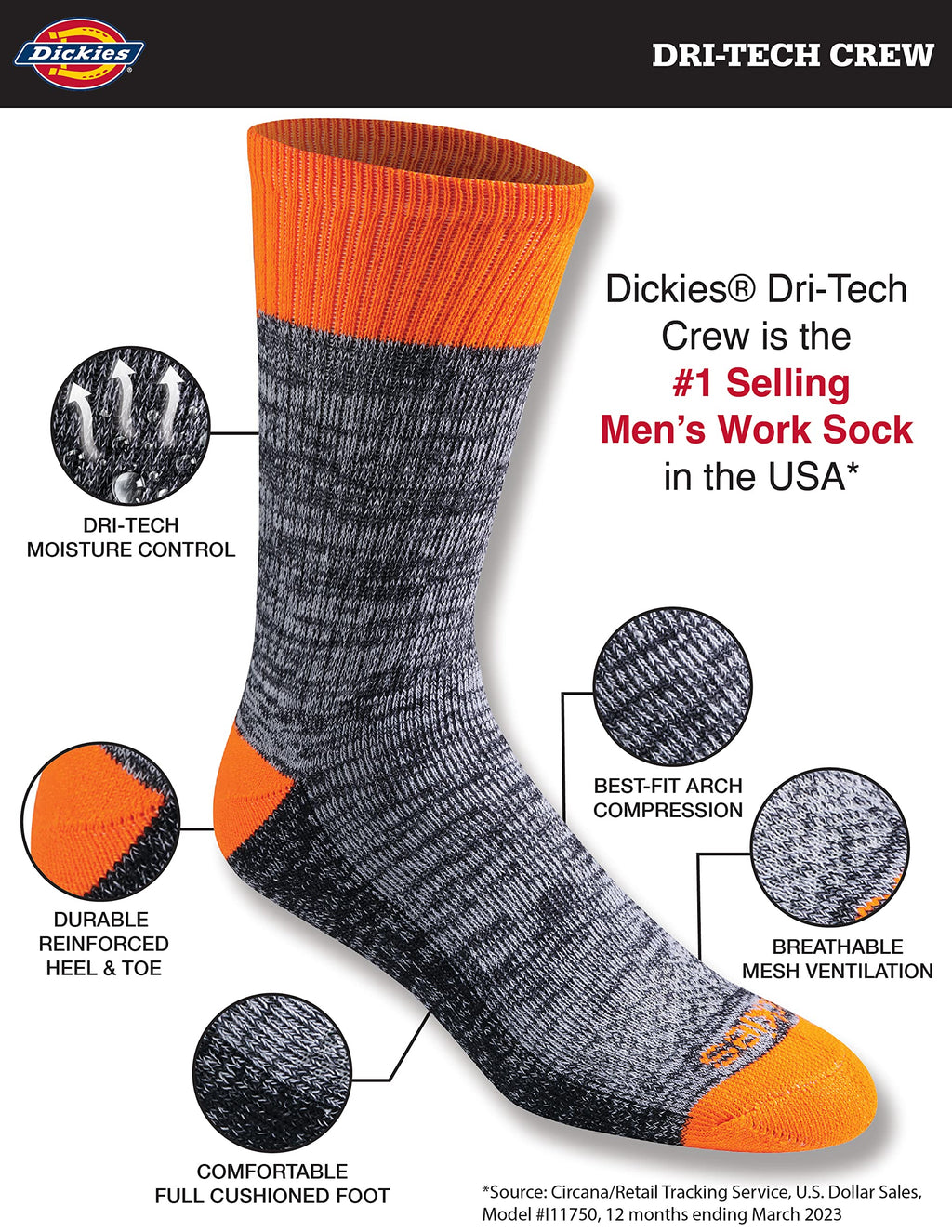 Dickies Men's Dri-tech Original Moisture Control Crew Socks, Available in M-xxl (6, 12, 18 Pairs) Jansha Store