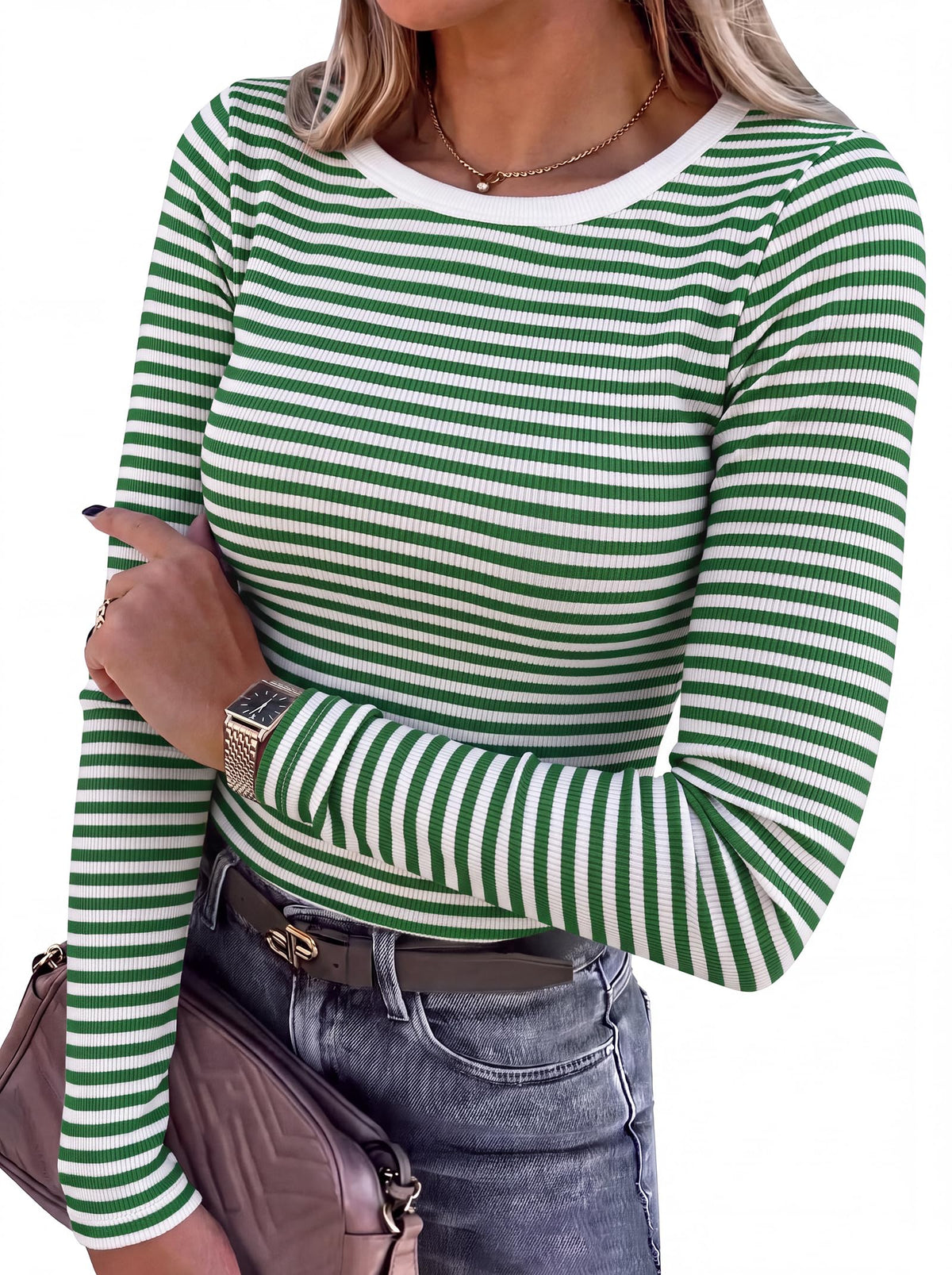 ANRABESS Women Long Sleeve Shirts Ribbed Fitted Tops Jansha Store