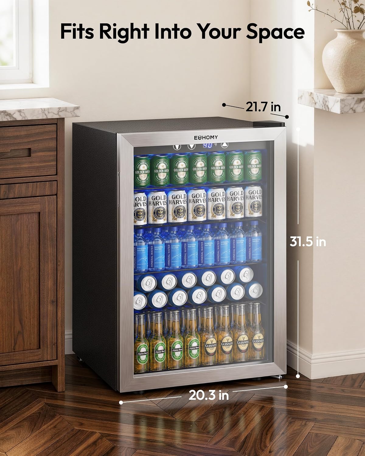 EUHOMY 145 Can Mini Fridge, 4.5 Cu.ft Beverage Refrigerator with Glass Door Jansha Store