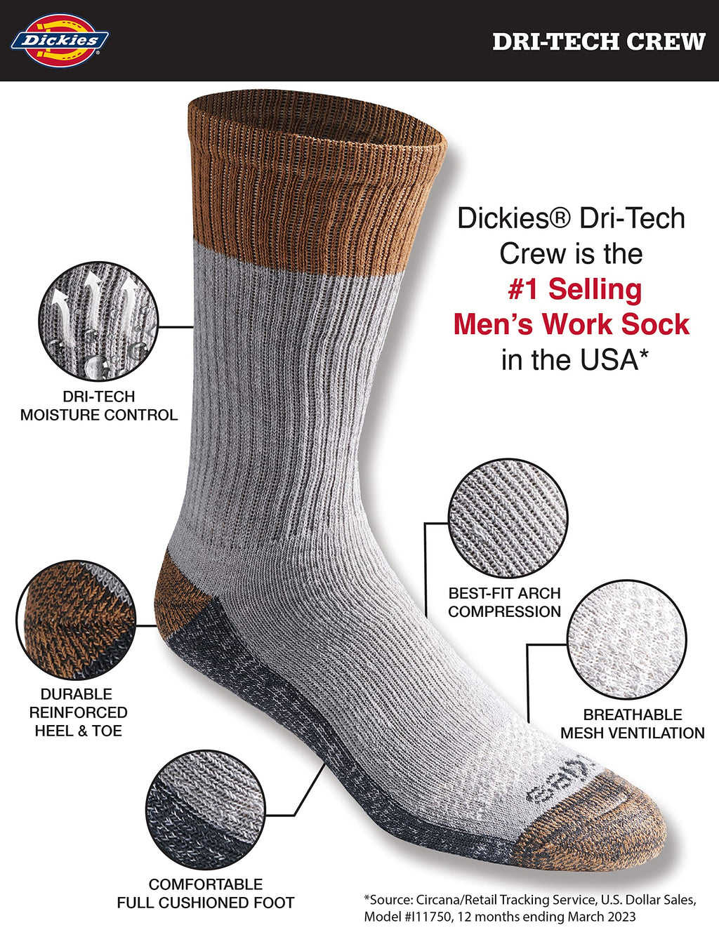 Dickies Men's Dri-tech Original Moisture Control Crew Socks, Available in M-xxl (6, 12, 18 Pairs) Jansha Store